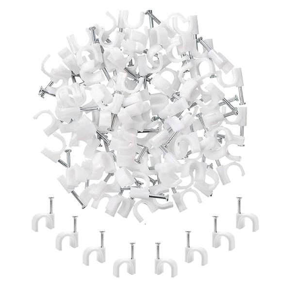 コードとめ具 壁 7mm 100個 ホワイトプラスチック ケーブルステップル LANケーブル用 釘止めタイプ 配線固定用