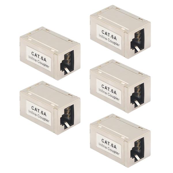 VCE LANケーブル 延長コネクタ Cat6A Cat6 Cat5E Cat5対応 RJ45中継アダプタ 干渉防止 5個セット 銀色