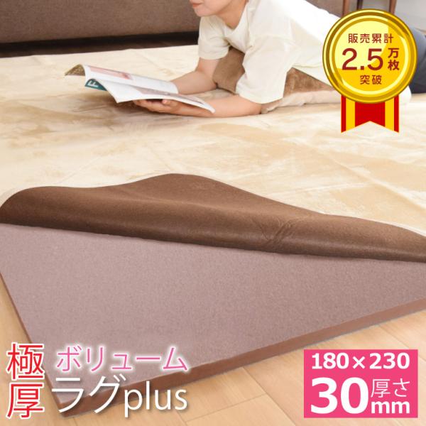 セール 1,000円値下げ中 ラグ 下敷き 厚手 極厚 3畳 約180×230cm カーペット ウレタン 滑り止め 裏表 厚さ30mm ボリュームラグプラス ふかふか すべり止め vrp