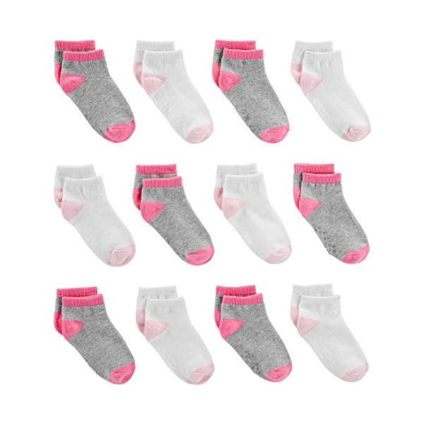 [Simple Joys by Carter's] 12枚組 くるぶし丈 靴下 ソックス 滑り止めソール付き ベビー 女の子 ピンク/グレー/ホワイト