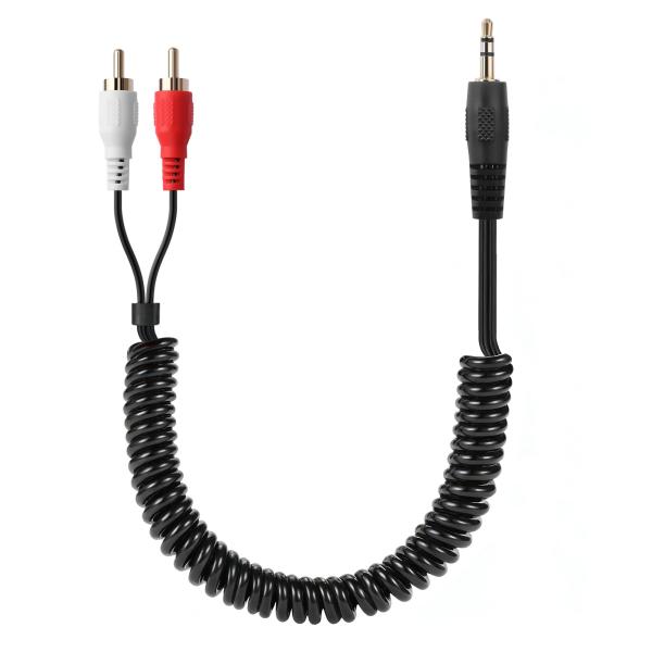 CERRXIAN 3.5mm-2RCA ステレオオーディオコイルケーブル、1/8インチTRS - 2AV 金メッキ Y字スプリングケーブル
