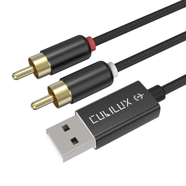 Cubilux USB - RCAステレオラインインケーブル、2 RCAからUSB A 入力オーディオキャプチャ コード、ノートPC、パソコ