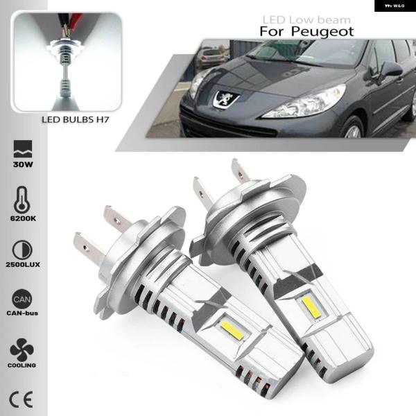 2個 H7 LED CANバス ヘッドライト バルブ ロービーム 6500K ホワイト プジョー 5008 2010- 207 207CC 308 308CC 2009-12- 408 カスタム パーツ アクセサリーHigh-concern...