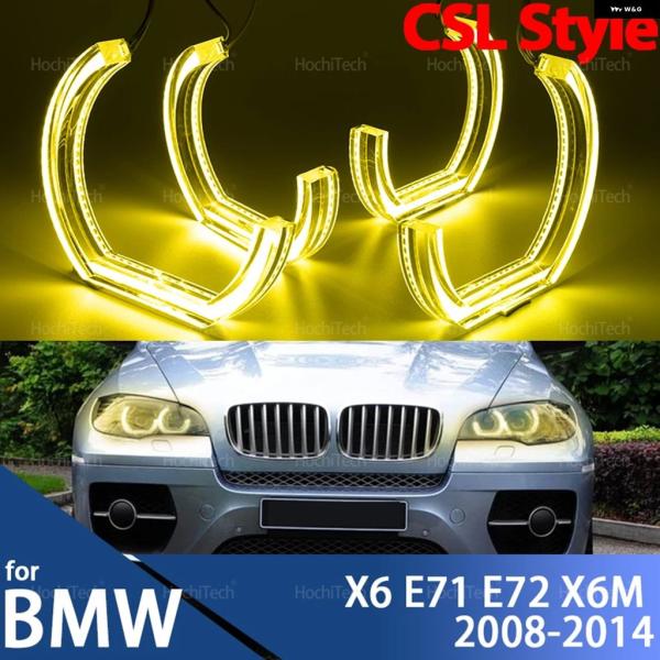 並行輸入品 BMW E71 E76M CS CSL スタイル LED エンジェルアイリング ヘッドライト レモンイエロー DRLライト X6 2008-2014