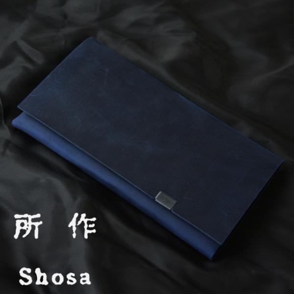 所作 長財布 【オイルヌバック】 ネイビー 財布 本革 日本製 レザー