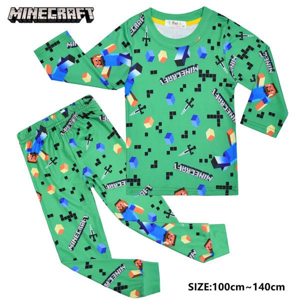 爆安プライス パジャマ 上下セット マイクラ クリーパー ジャージ 総柄 モザイク 半袖 MINECRAFT マインクラフト 子供服 半袖パジャマ 男の子 透気性 綿 マインクラフト☆長袖パジャマ145cm