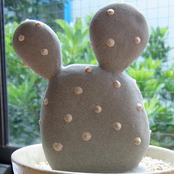 陶植 かわいい ウチワサボテン 陶器のサボテン 益子焼3号鉢 受け皿セット おしゃれな インテリア雑貨 オブジェ かわいい おしゃれな 可愛い 観葉植物 手作り 手作り 作家物 多肉 送料無料 こうのとり
