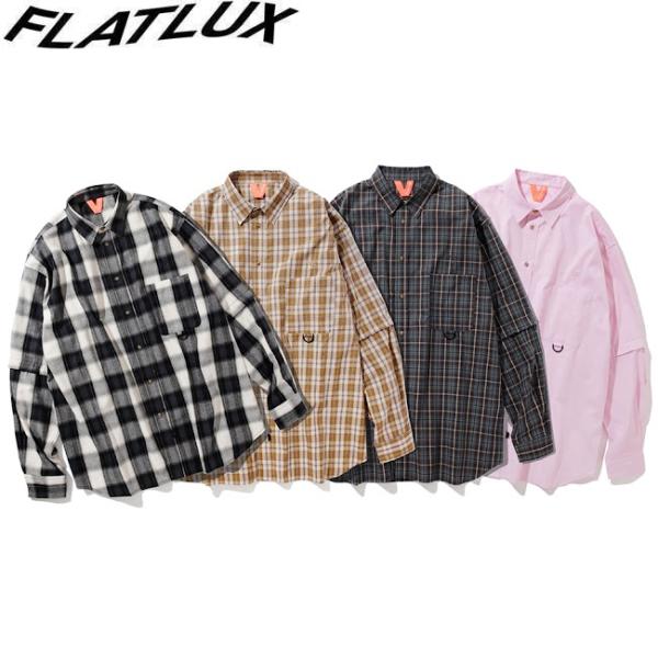 シャツ FLATLUX フラットラックス Grand Blue Shirt Ombre Black Milktea Plaid Grey Plaid Light Pink OX カジュアルシャツ メンズ レディース