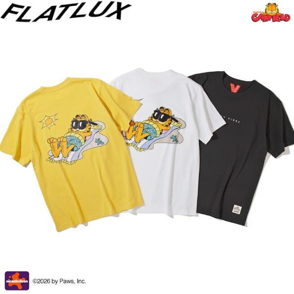 期間限定30%OFF！tシャツ FLATLUX x Garfield フラットラックス ガーフィールド Vacation S/S T-Shirt Banana White Dyed Black 半袖Tシャツ カットソー メンズ