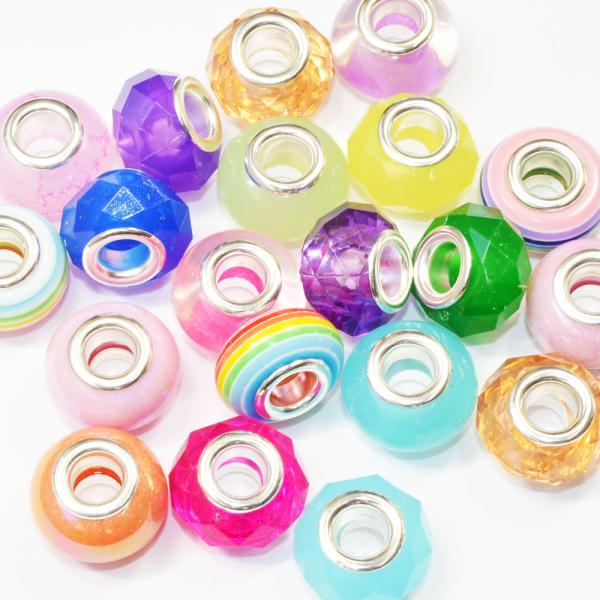 大穴 スペーサー アクリル ラージホール ビーズ マルチカラー 10コ入り