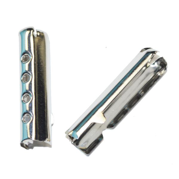 ●表示価格は１０個入りのお値段になります。●サイズ：全長 約２０ｍｍ、加締める前の太さ（内径）約４．５ｍｍ●加締めると太さは外径で３．６ｍｍ程度になります。●適合する紐の太さはおおよそ４〜５ｍｍぐらいで紐の硬さや材質によって加締め具合いは変...