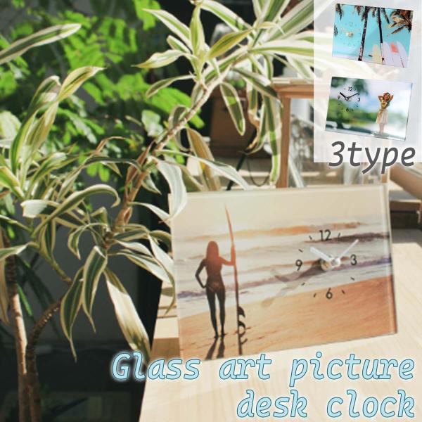 雑貨 インテリア Glass art picture desk clock ガラスアート