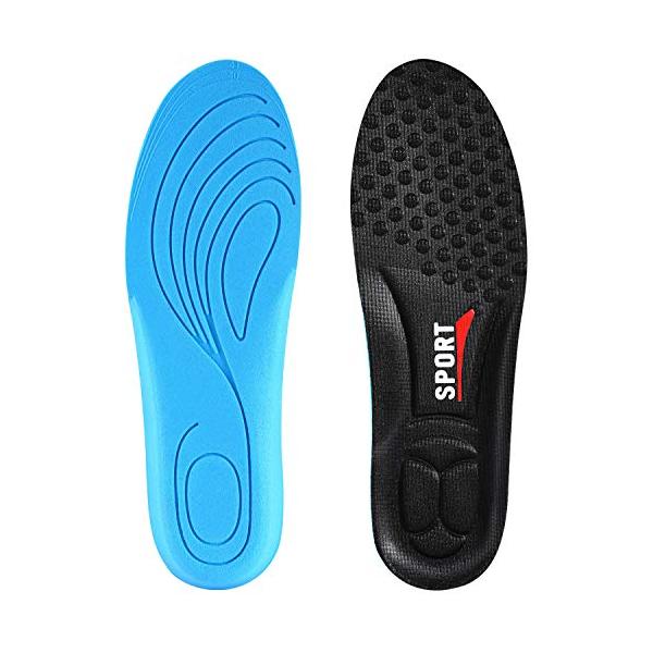 【衝撃吸収】目前、市販のスポーツ用インソールは次の欠点があります。インソールがPU素材で作られ、かかとの緩衝部位が硬くて厚いです、長時間歩くとかかとが痛くなります。そして、インソールのかかと突起部が球面です、歩行中にとても滑りやすいです。そ...