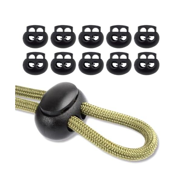 他サイト： スプリングコードストッパー 2つ穴 穴径 6mm 黒 10個入り 紐止め コードロック トグルストッパー ブラックの商品画像