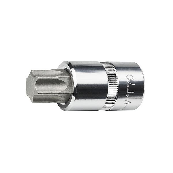 スバル・レガシー、フォレスター、WRXやトヨタ車のオイルドレンプラグ、アイシン製のデフのドレンボルト締緩用のビットソケットです。[差込角] 1/2"(12.7mm)[サイズ] T70[全長] 55mm[重量] 115g[材質] クロームバナ...