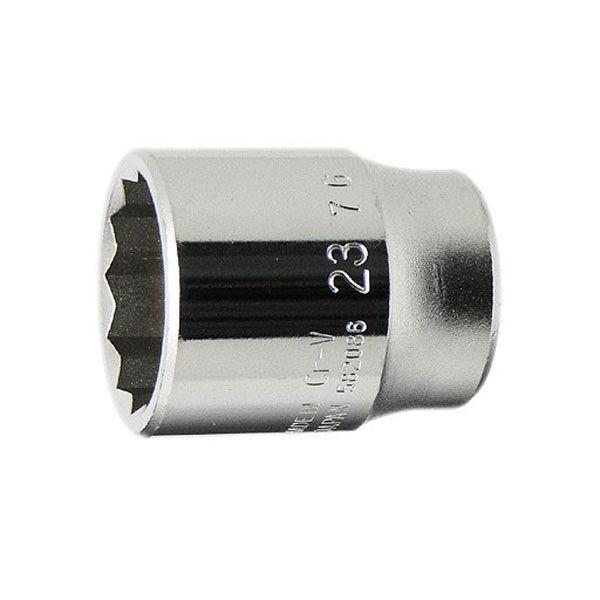 厳選されたクロームバナジウム鋼を鍛造・熱処理した、強靭で耐久性に優れたソケットです。高いトルクでのボルト、ナット締緩におすすめです。[差込角] 1/2"(12.7mm)[サイズ] 23mm[全長] 38mm[重量] 120g[ポイント] 1...