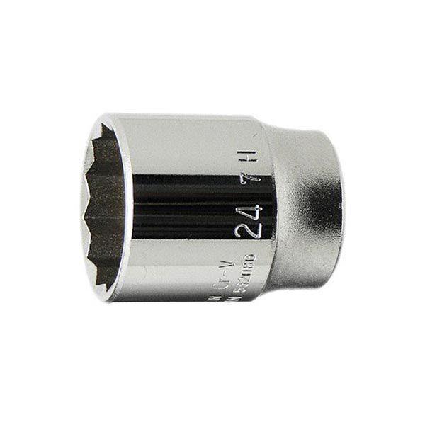 厳選されたクロームバナジウム鋼を鍛造・熱処理した、強靭で耐久性に優れたソケットです。高いトルクでのボルト、ナット締緩におすすめです。[差込角] 1/2"(12.7mm)[サイズ] 24mm[全長] 38mm[重量] 138g[ポイント] 1...