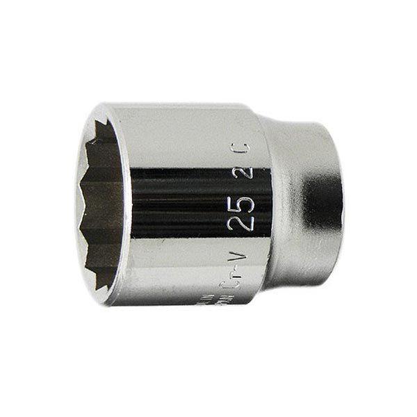 厳選されたクロームバナジウム鋼を鍛造・熱処理した、強靭で耐久性に優れたソケットです。高いトルクでのボルト、ナット締緩におすすめです。[差込角] 1/2"(12.7mm)[サイズ] 25mm[全長] 38mm[重量] 158g[ポイント] 1...