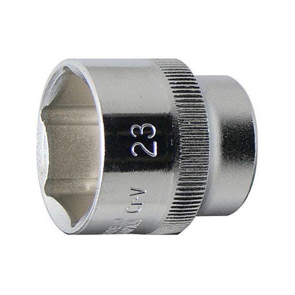 厳選されたクロームバナジウム鋼を鍛造・熱処理した、強靭で耐久性に優れたソケットです。ソケットの周囲に滑り止めのローレット加工(ナールドデザイン)つきで、手回しもしやすい。[差込角] 3/8"(9.5mm)[サイズ] 23mm[全長] 30m...