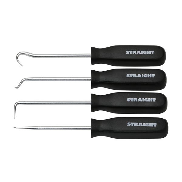 小さなOリングやシール類の取り外しに活躍するフックセットです。用途に応じて、4種類の先端形状から選んで使用してください。[全長] 135mm