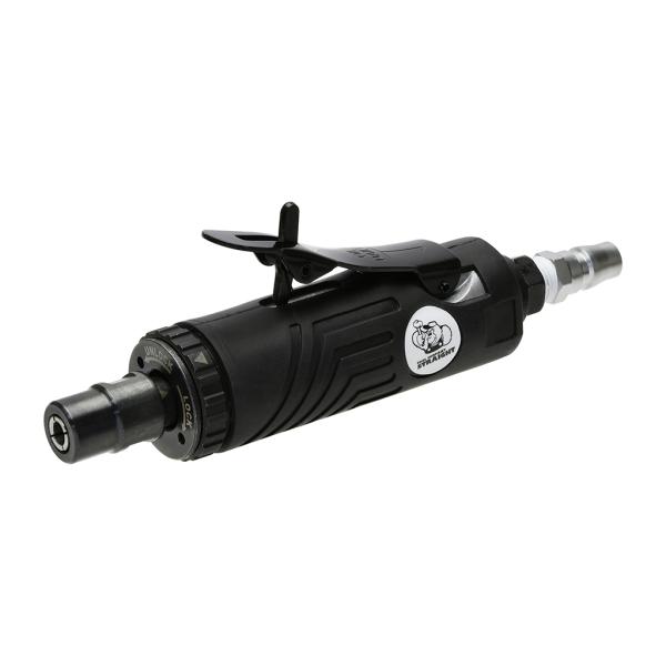 イージーロック機能搭載でレンチ1本だけで先端工具の脱着ができるダイグラインダーです。[シャンク] φ6mm/φ3mm[無負荷回転数] 20,000min-1[使用空気圧力] 0.59MPa(6kgf/cm2)[空気消費用] 0.40m3/m...