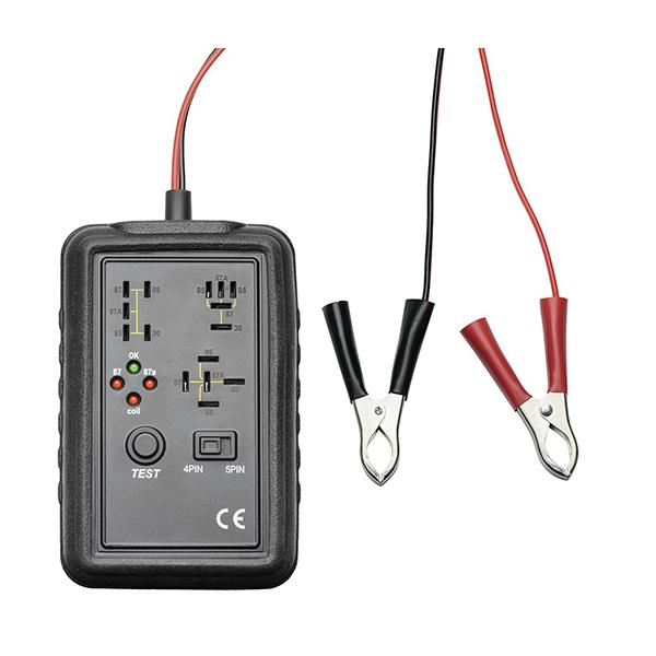 車用のリレーの良否判定が簡単にできるテスターです。リレーの端子を配置が一致する箇所に差し込み、の極数を選び(4極/5極)、テストボタンを押している間リレーの接点をON,OFFして良否判定を行います。[サイズ/WHD] 140×35×95(m...