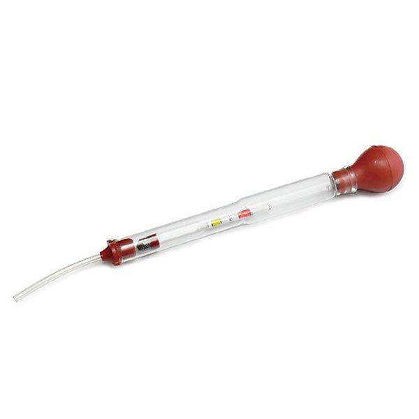 スポイト式のバッテリー比重計です。比重計の先端部でバッテリー液を吸引し液面を読み取ります。[測定範囲] 1.10〜1.30[全長] 235mm