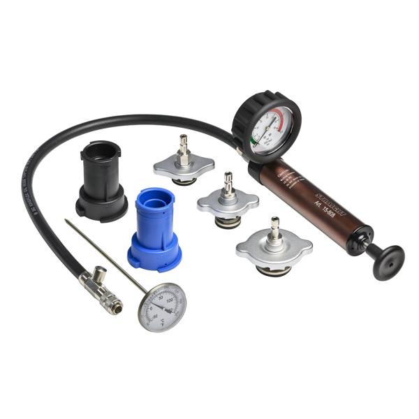 キャップテストを含む、冷却系統の漏れを検査できるラジエターリークテスターです。ラジエターに適合するアダプターを装着し、ポンプで加圧することによってラジエターの漏れテストが簡単に行えます。[セット内容]・プレッシャーポンプ(ゲージ付)・リーク...