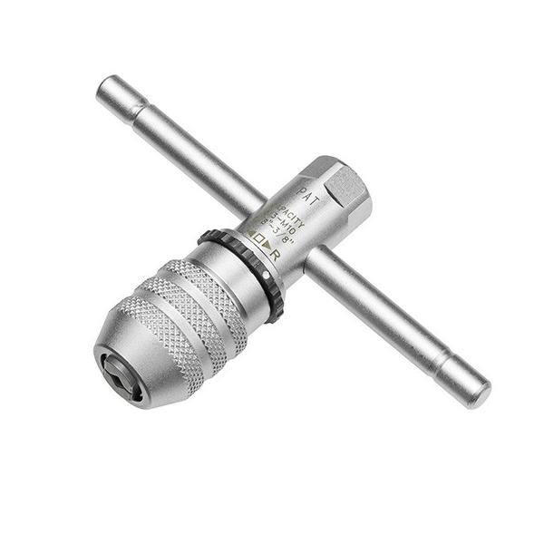 ネジ山修正などでタップを回すのに便利なラチェットタイプのラチェットタップレンチです。ラチェット機能はL/Rの切り替えができます。ハンドルバーを抜いて3/8"(9.5mm)のレンチを取り付けて使用もできます。