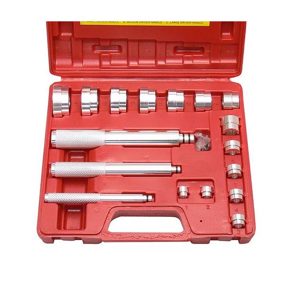 ベアリングレースシールドライバーは、ベアリングをはじめオイルシールやベアリングレースをハンマーで打ち込む際に使用します。収納と持ち運びに便利な専用ケース付き。[サイズ]10-12、12-14、14-16、15-17、16-18、18-20、...