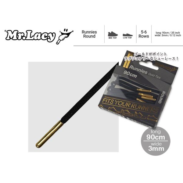 Mr.Lacy�y�~�X�^�[���[�V�[�zRUNNIES ROUND GOLD TIPS SHOELACES �����j�[�Y ���E���h �u���b�N/�S�[���h �V���[���[�X 90cm 11983
