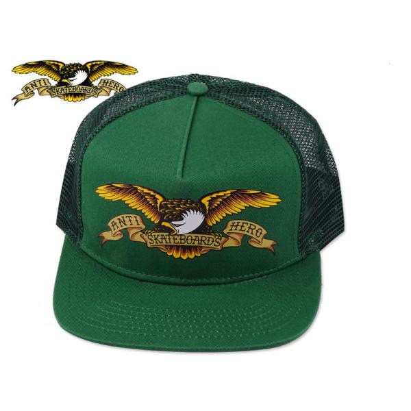 ANTI HERO メッシュトラッカーキャップ グリーン ANTIHERO（アンタイヒーロー） EAGLE TRUCKER MESHCAP HUNTER GREEN