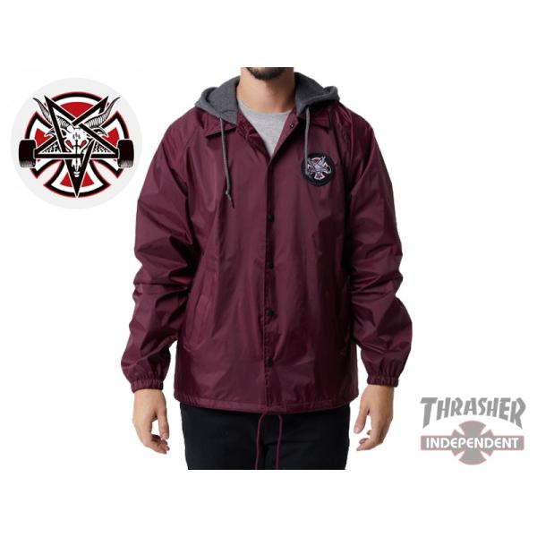 INDEPENDENT×THRASHER �C���f�B�y���f���g×�X���b�V���[ PENTAGRAM CROSS HOODED JACKET MAROON �E�B���h�u���[�J�[ �}���[�� 17320