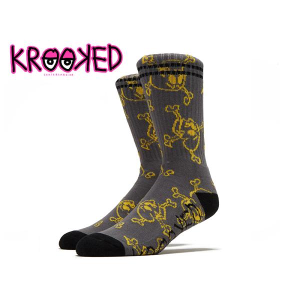 KROOKED クルキッド STYLE SOCKS CHARCOAL/YELLOW スタイルソックス チャコール/イエロー 21675