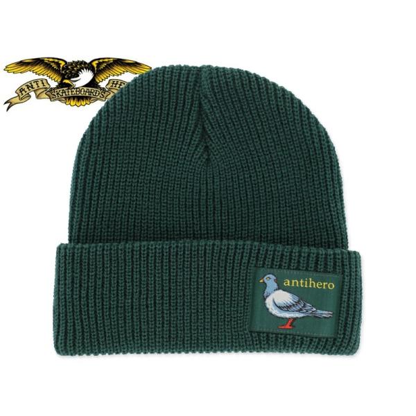 ANTIHERO アンタイヒーロー LIL PIGEON LABEL CUFF BEANIE GREEN ピジョンストライプニットキャップ グリーン 22658