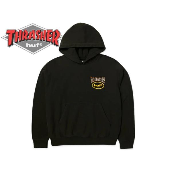 HUF×THRASHER ハフ×スラッシャー MELTDOWN HEAVYWEIGHT HOODIE BLACK メルトダウン フーディー ブラック 22705