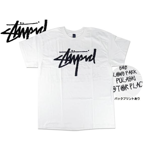 DEAR SKATING ディア スケーティング BLACK STUPID FRONT+ BACK PRINT T-SHIRTS WHITE Tシャツ ホワイト 22982