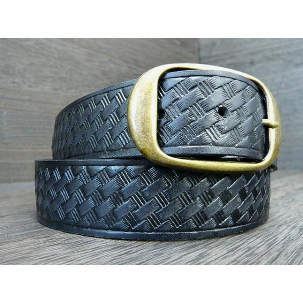 【BRACKNEY LEATHER WORKS】ブラックニーレザーワークス　 アメリカ製型押 レザーベルトBELT　ウーブン柄　ブラック　NO,1 5307 11729　21028　23042