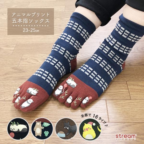 靴下 レディース 5本指ソックス オシャレ かわいい パンダ インコ クマ 猫 アニマル プリント クルー丈 23 25cm ゆうパケット4点まで可 2e 7 Stream 通販 Yahoo ショッピング