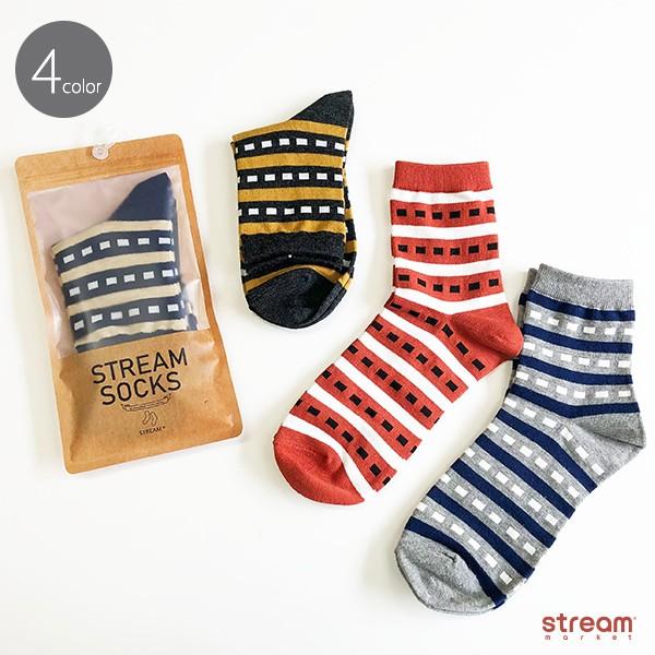 ゆうパケット3点まで可 靴下 レディース おしゃれ かわいい ボーダー 総柄 クルーソックス プレゼント 23 25cm Stream 通販 Yahoo ショッピング