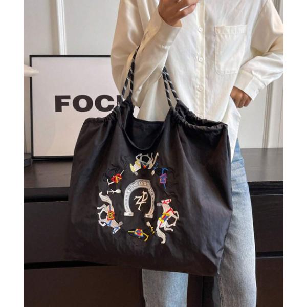 ナイロントートバッグ 大容量 エコバッグ ホース柄 刺繍バッグ ウマ