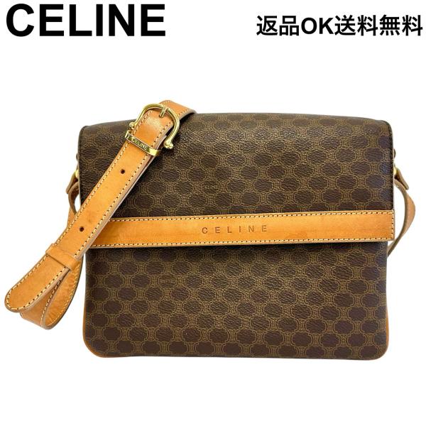 【返品OK】CELINE セリーヌ マカダム柄 DM00/2 ショルダーバッグ ブラウン ゴールド金具 レディース フランス【D425601048405フ2603】
