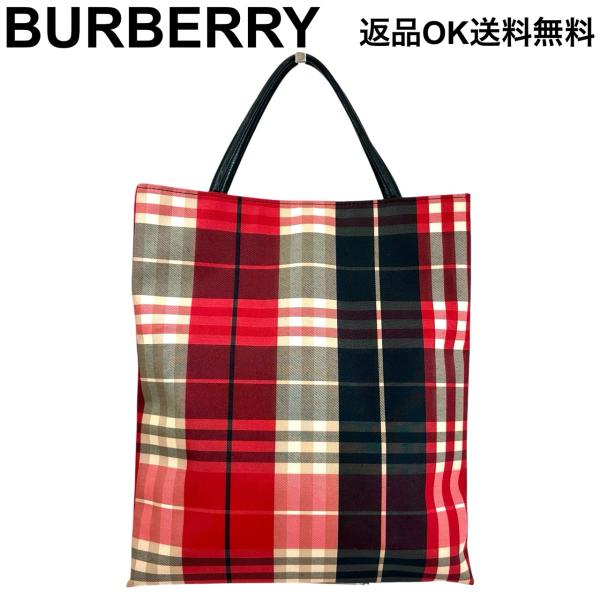 【返品OK】BURBERRY バーバリー トートバッグ ノバチェック レッド ハンドバッグ シルバー金具【D425601057803フ2606】