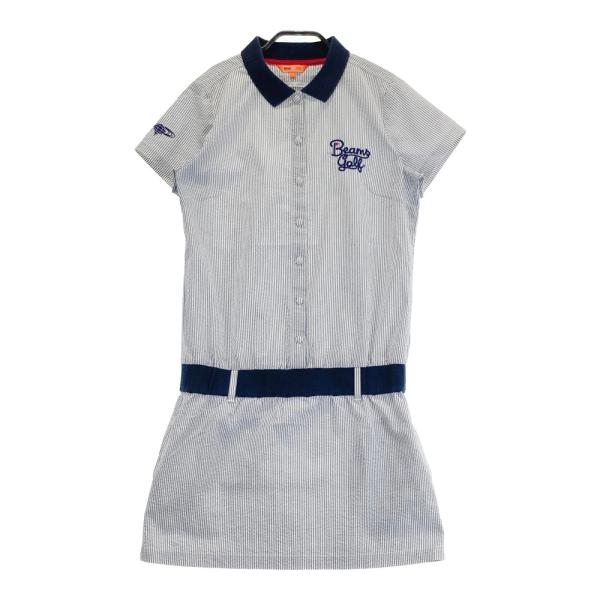 BEAMS GOLF ビームスゴルフ シアサッカー 半袖ワンピース ネイビー系 L