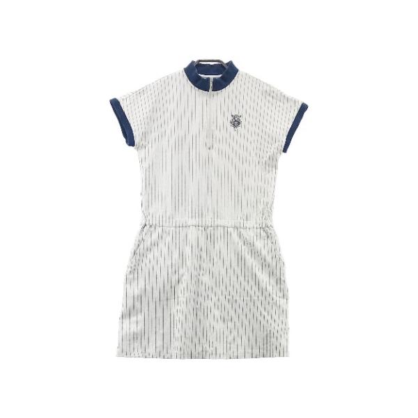BEAMS GOLF ビームスゴルフ 半袖 ハーフジップワンピース ストライプ柄 ホワイト系 M ゴルフウェア レディース