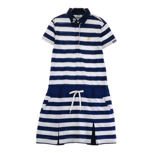 FILA GOLF フィラゴルフ 半袖ワンピース ボーダー柄 ネイビー系 M