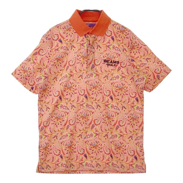 新品未使用 BEAMS GOLF ビームスゴルフ 半袖ポロシャツ M 総ロゴ BEAMS ビームスゴルフ 半袖ポロシャツ 白×マルチ 星柄×ロゴ総柄
