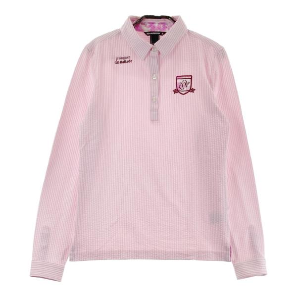 サイズ：38 ZOY ゾーイ 071719076 長袖ポロシャツ シアサッカー ストライプ ピンク系 [240101416516] ゴルフウェア レディース ストスト サイズ：38 ZOY ゾーイ 071719076 長袖ポロシャツ シアサッカー