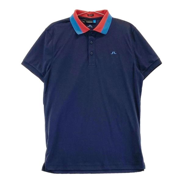 【美品】J.LINDEBERG ジェイリンドバーグ 半袖ポロシャツ ロゴ S 紺 中古 メンズ ジェイリンドバーグ J.LINDEBERG 半袖ポロシャツ S