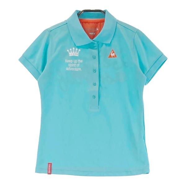 LECOQ GOLF ルコックゴルフ  半袖ポロシャツ バックプリント  ブルー系 M ゴルフウェア レディース